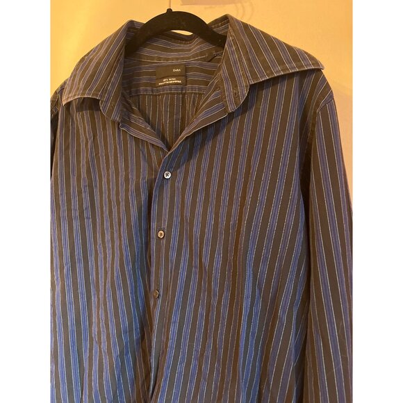 Zara Men Extra Large Blue Striped Button Down - Picture 2 of 5